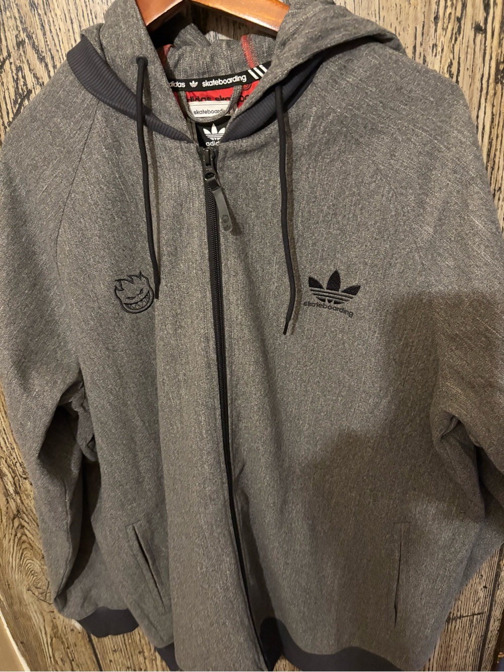 adidas x spitfire calabbGray Zip-Up Skate Hoodie with Black Accents